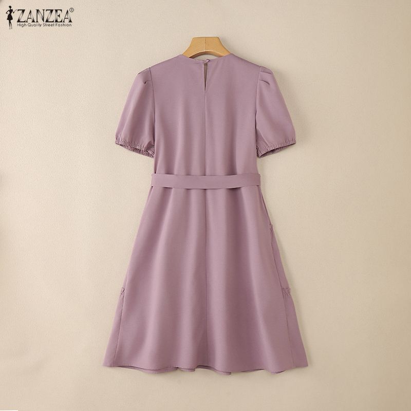 ZANZEA Women Casual Round Neck Summer Short Sleeve Dress