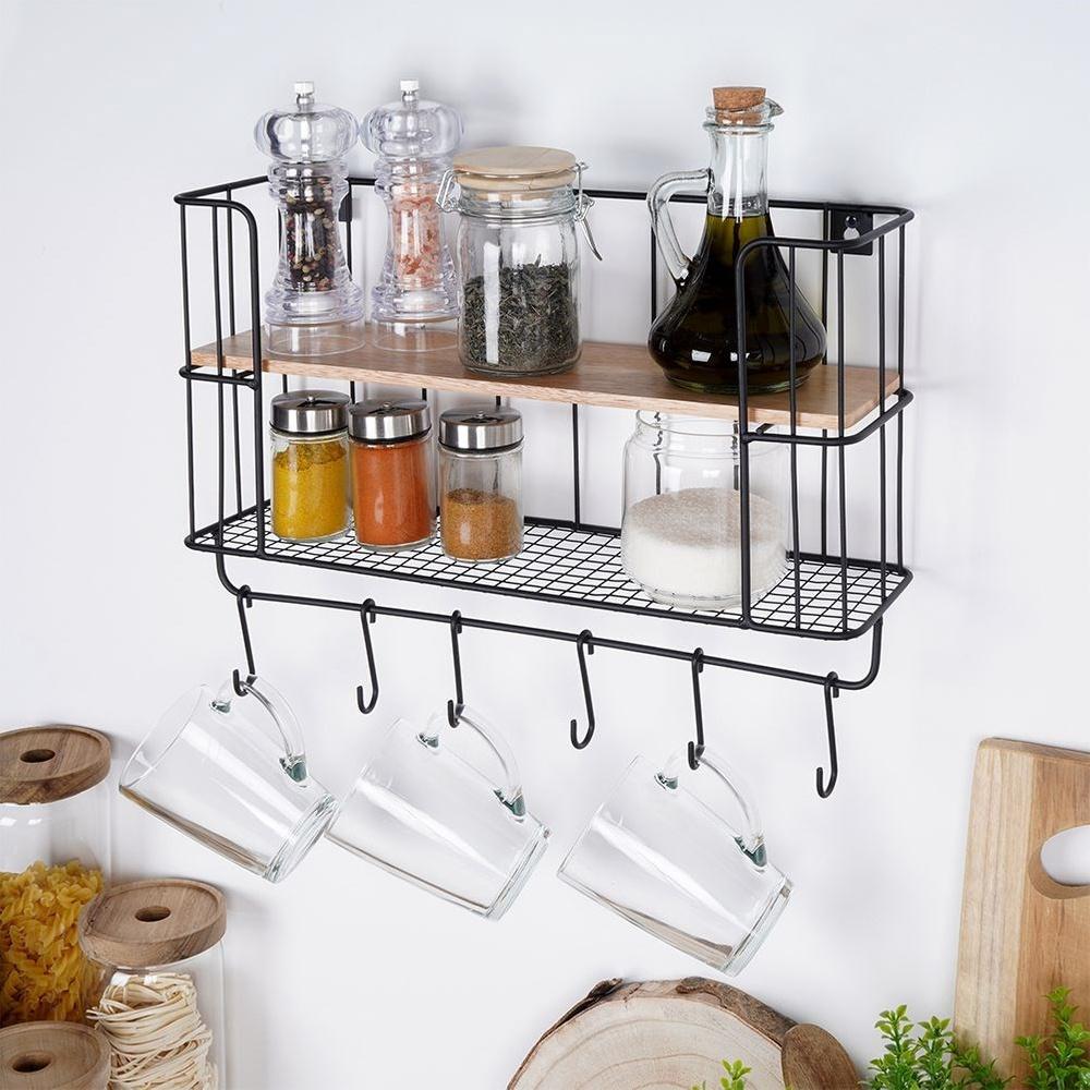 Metal Kitchen Shelf with Hangers 41x12x25.5 Cm