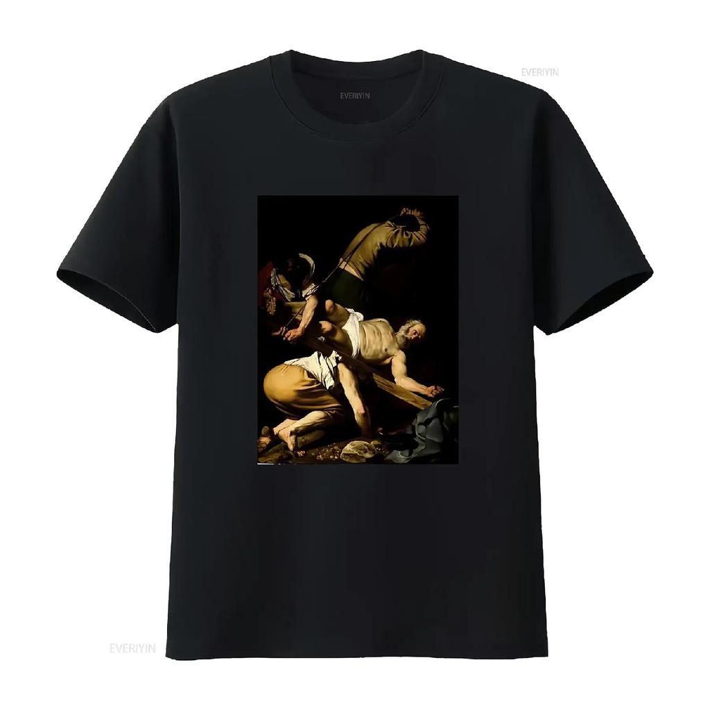 Caravaggio Ukrzyżowanie św. Piotra Koszulka Dramatyczny Barokowy Nadruk Idealna dla Historyków Miłośników Klasyki vintage Wypłukana