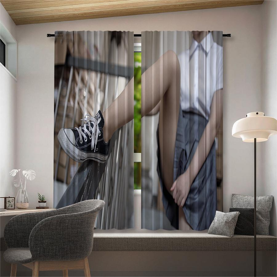Pure and Innocent Girl Printed Curtains, Pole Bag Curtains, Bedroom and Living Room, Home Decoration, Room Decoration
