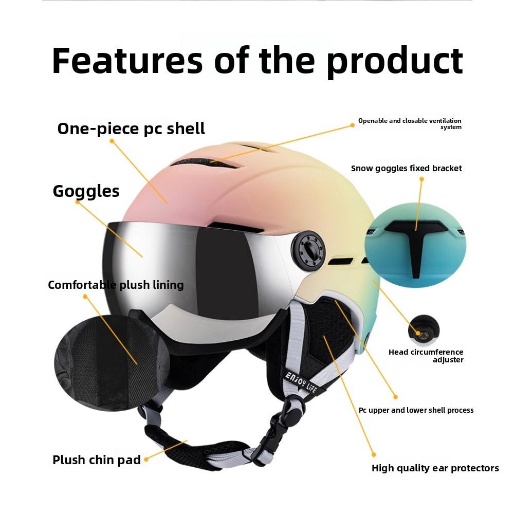 Snow Goggles Integrated Gradual Change Color Ski Helmet Winter Outdoor Skiing Equipment Adult Snow Helmet