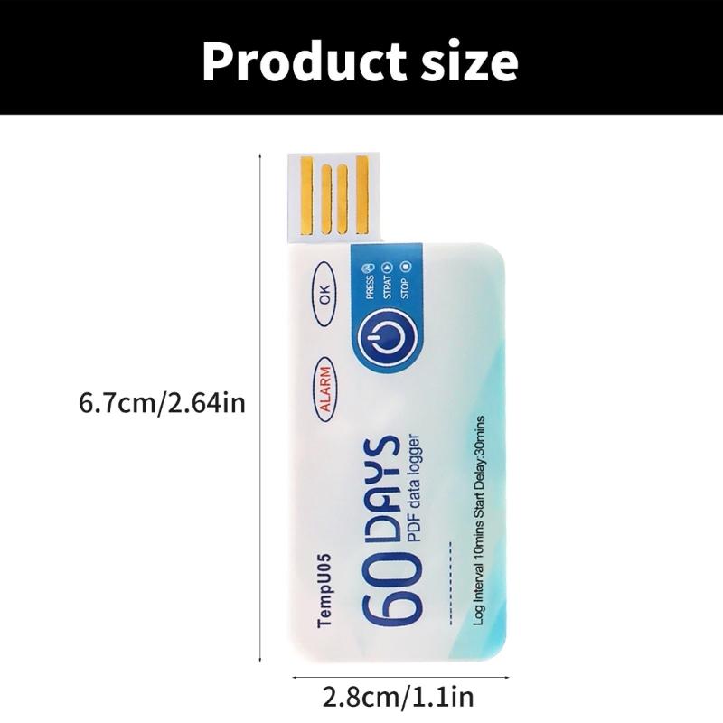 USB Temperature Data Logger 10000 Point Single Use Temperature Recorder with PDF Report Warning Light 60 Days Disposable