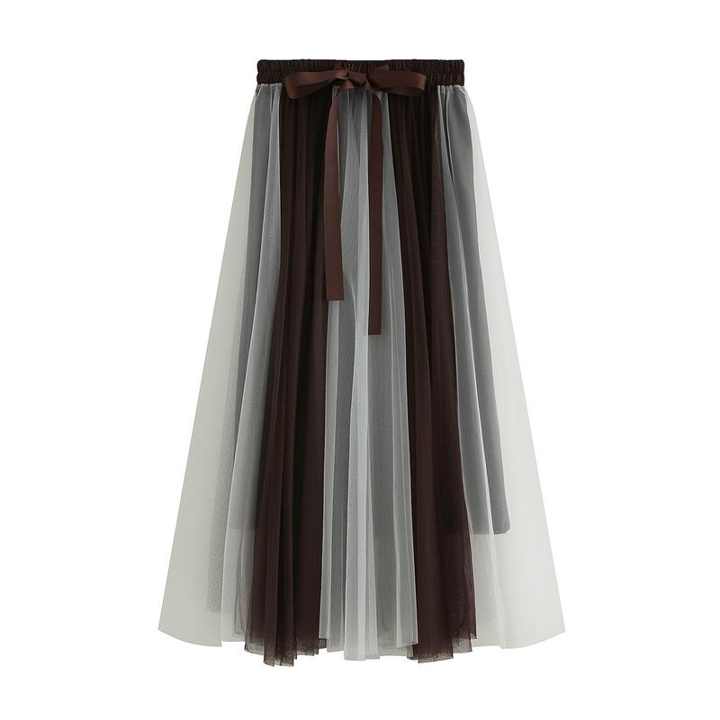 Women's Tulle Skirt Elastic High Waisted A-Line Layered Flowy Long Skirts Pleated Mesh Midi Skirts for Women Casual Beach Ruffle Skirts for Party