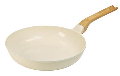 Frigideira Nansen Japão Leve e fácil de usar Frigideira de Cerâmica Cor Branca x Cabo 26cm Branco com aparência de madeira Fundido