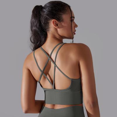 Auroth Rückenüberkreuz Sport-BH Schnelltrocknend Damen Yoga-BH Nahtloses Strick-Fitness-Top
