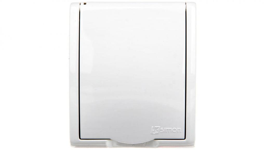 Simon Aquarius Single Hermetic Socket Z/U Ip54 With Track Shutter And Full Flap White Aqgz1Z/11