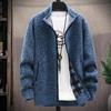 Men Winter Coat Knitted Stand Collar Long Sleeve Thick Warm Zipper Closure Pockets Elastic Pure Color Casual Men Jacket Sweater Coat