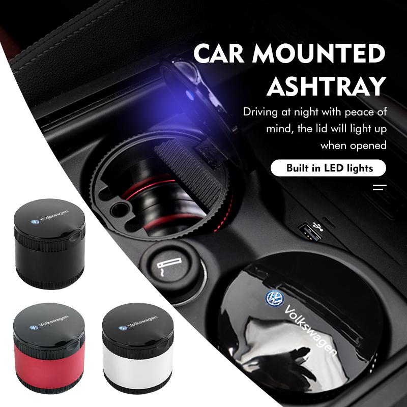 Car LED Ashtray Stainless Steel Liner Smoke Isolating Container For Volkswagen VW Polo Jetta Sagitar Magotan Passat B5 B6 B7 CCKD6