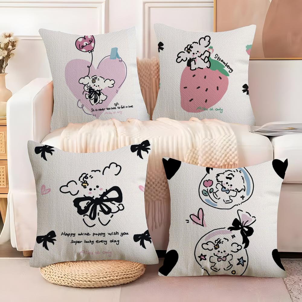 Cartoon Puppy Cushion Cover Natural Linen Organic Fabric DoubleSided Printing Sofa Home Decor Breathable Bed Pillow