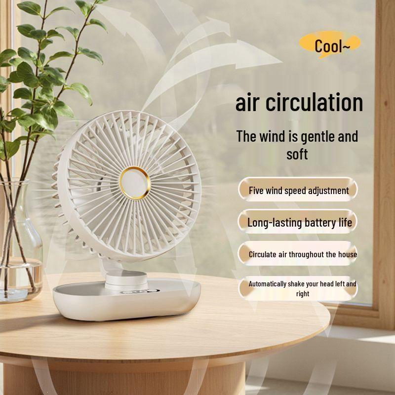 USB Rechargeable Portable Desktop Fan with Automatic Oscillation for Students and Classrooms.