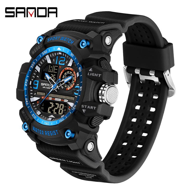 SANDA Jugend Trend Schwarz Tech Multifunktionale Wasserdichte Stoßfeste Herren Elektronische Uhr
