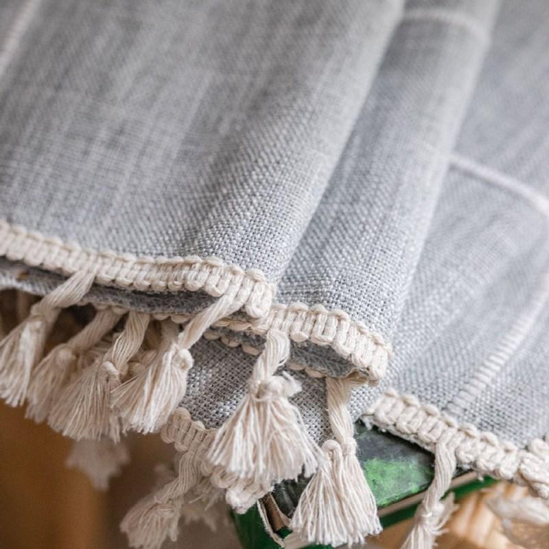 American Cotton Linen Plaid Curtains for Living Room Semi Blackout Bedroom Drapes Cabinet Home Life Tassel Decorative Valance