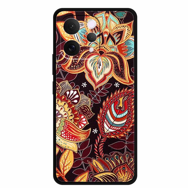 For Vivo S50 5G Case 3D Emboss Flower Black Silicone Soft Back Cover Case For Vivo S50 2025 Phone Case 6.59" Coque V2528A Fundas