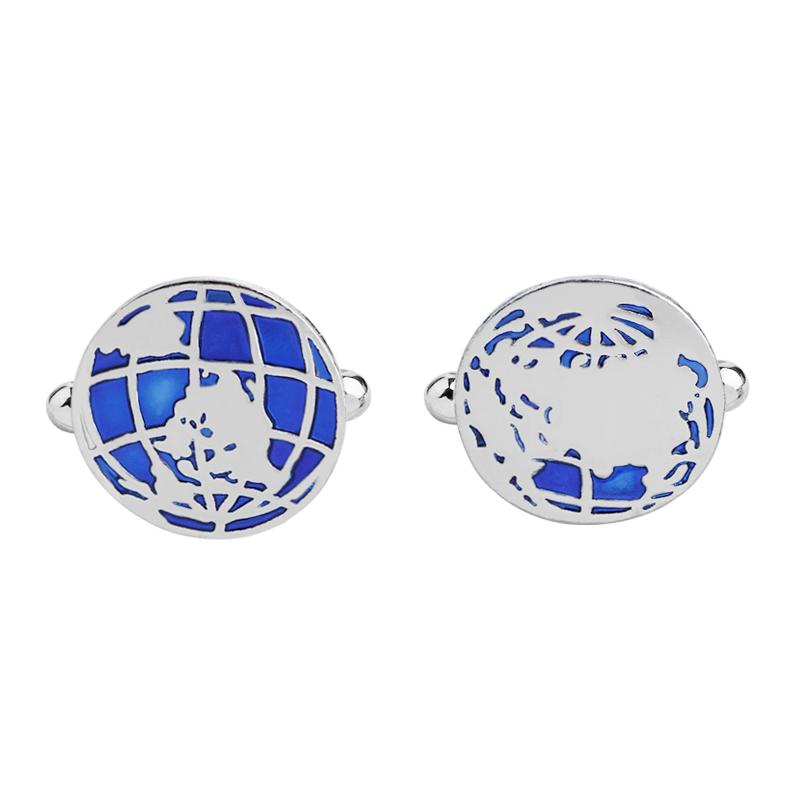 Classic Blue World Map Design Mens Cufflinks Business Wedding Shirt Suit Tuxedo Blouse Earth Cuff Button
