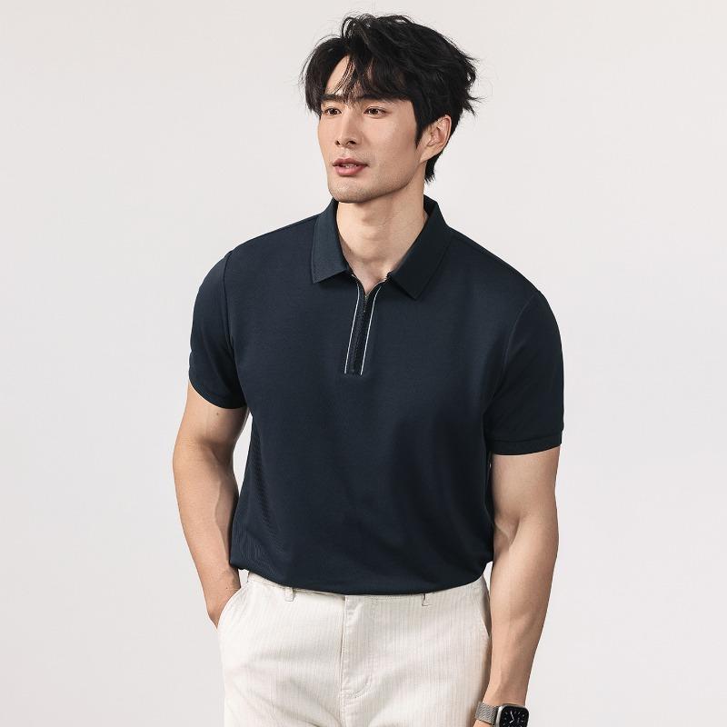 Cool-to-the-Touch Ice Silk Men's Half-Zip Breathable Short-Sleeve Summer Business Commute Basic T-Shirt