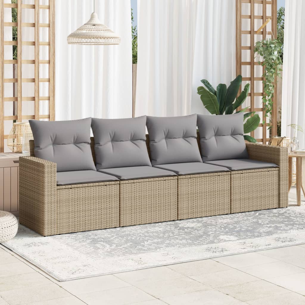 Vidaxl 4-Cz. Garden Furniture Set With Cushions, Beige, Poly Rattan