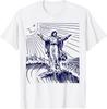 Humorous Surfing Jesus Riding a Wave Graphic Tee