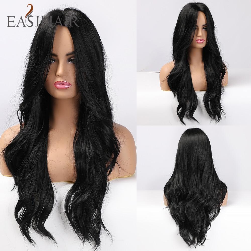 EASIHAIR Long Honey Brown Ombre Highlight Synthetic Wigs for Women Mixed Brown Wavy Natural Wigs Middle Part Cosplay Wigs Heat Resistant
