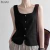 ZANZEA Canottiere Casual da Donna con Scollo a U, Colore Unico, Vestibilità Larga, Senza Maniche