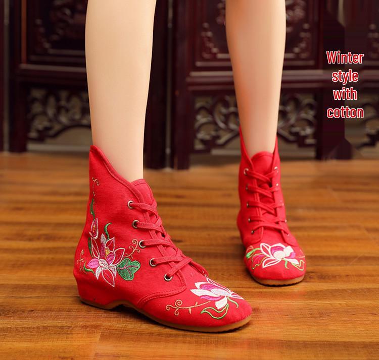 Dámské etnické krátké boty - Vyšívané 3cm podpatky pro podzim/zimu