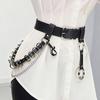 Black Faux Leather Belt with Chain and Ring Detail | Trendy Women's Fashion Accessory | Perfect for Dresses, Jeans, and Skirts