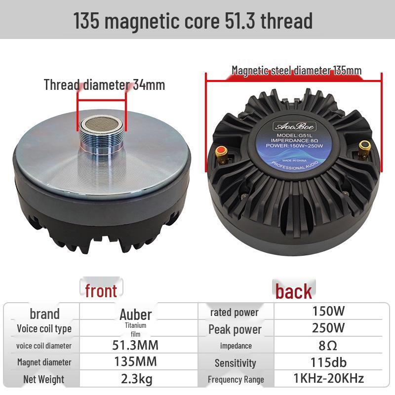 

Рупорный динамик с титановой диафрагмой, 51 винтовое отверстие, 51,3-мм звуковая катушка, для высокого качества звука