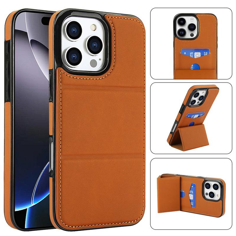 Étui de téléphone de luxe en cuir de couleur unie pour iPhone 16 Pro Max 15 Plus 14 Pro 13 12 11 avec support à rabat, fente pour carte, antichoc, couverture bumper en silicone souple