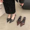 Spring and Summer 2025 New High-heeled Bag Head Sandals Rear Empty Light Mouth Women's Shoes Pointed Thin Heel with Skirt Silver Single Shoes