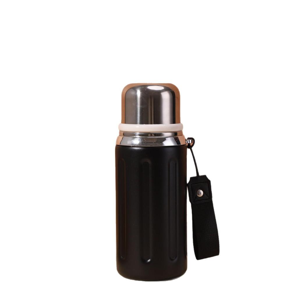 Portable Stainless Steel Sports Thermos with Lanyard - Large Capacity for Home, Car, and Outdoor Use