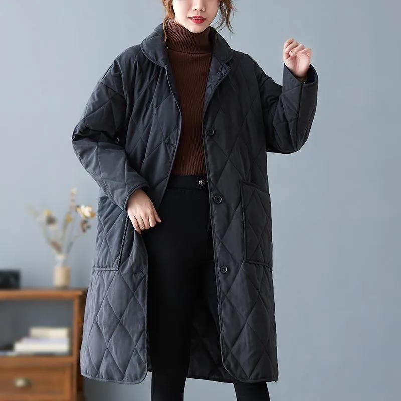 Women's Autumn Winter Diamond Plus Size Jacket Long Sleeve Mid-Length Warm Coat