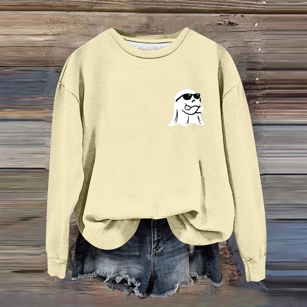 Women's Fashion Casual Long Sleeve Halloween Printed  Neck Sweatshirt