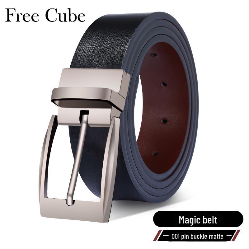 Men's Versatile Double-Sided Cowhide Belt with Rotating Pin Buckle