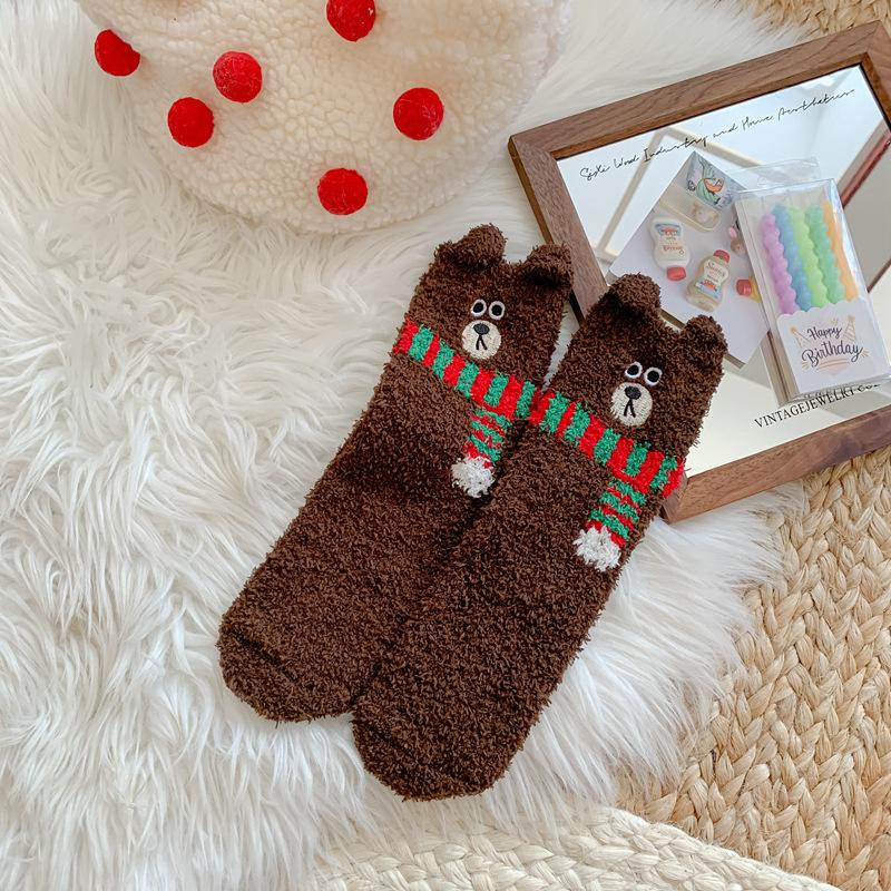 10Pair 25 Cute Coral Fleece Socks Women'S Winter Cartoon Home Sleep Socks Winter Thickened Non-Shedding Floor Socks