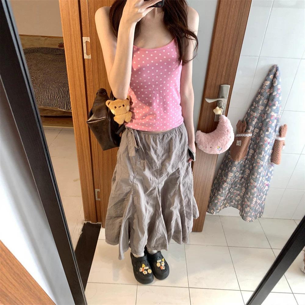 Pure Cotton, Pink Polka Dot Sling Vest for Women's Summer Sweet Babes, Short Slim Fit Inside and Outside, Sleeveless Top.