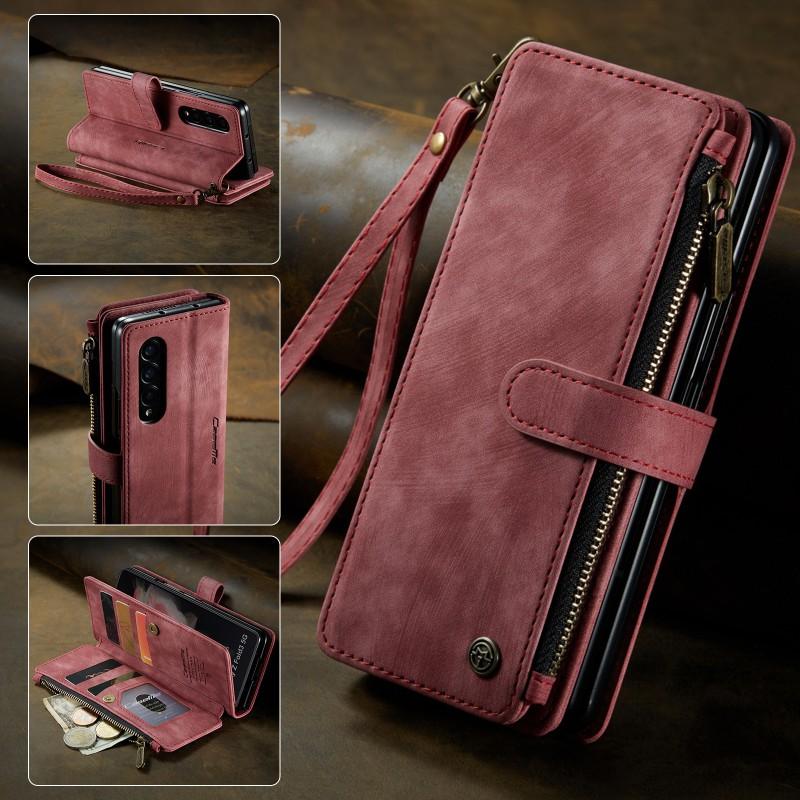 Wallet Case Galaxy Z Fold 8/7/6/5/4 S26U Retro Card Slot Zipper Flip Leather Cover Business Style