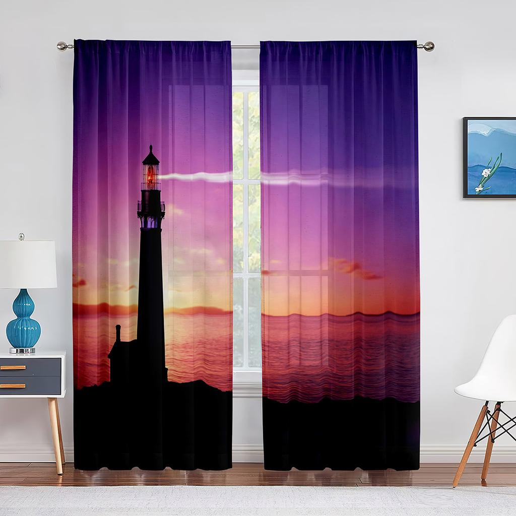 Far Peisaj Marin Apus de Soare Stânci Perdele Tulle pentru Dormitor Moderne Transparente Voile Decor Acasă Draperii Fereastră Bucătărie