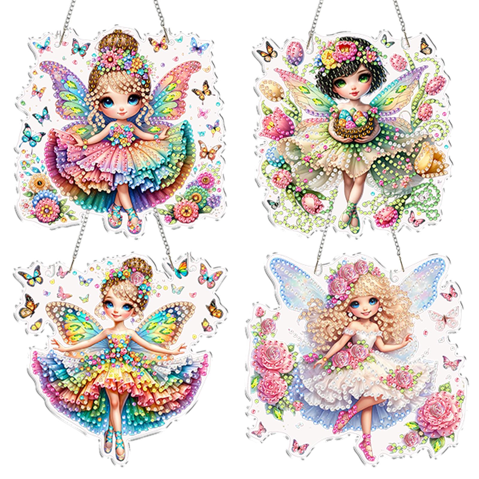 

4Pcs 2D/Flat DIY Special Shape Hanging Diamond Art Kits Rhinestone Diamond Art Window Pendants Home Wall Decoration Crafts