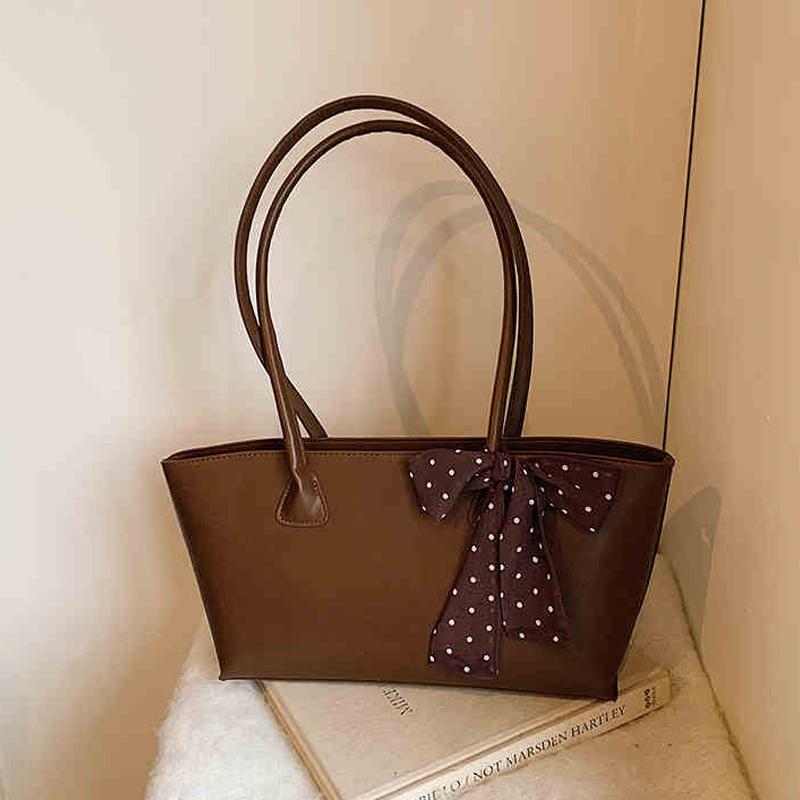 

Temperament Commuter Underarm Bag Vintage Women s Large Capacity Casual One Shoulder Bags Design Sense Polka Dot Scarf Tote Bag (30cm<Max Length<50cm) коричневый
