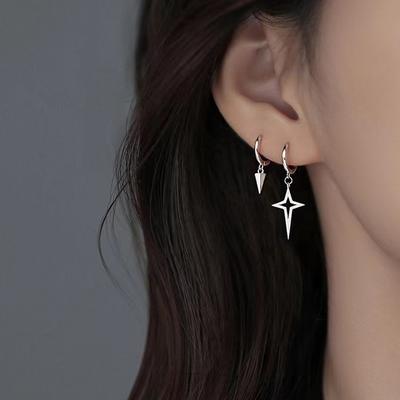 Moda Coreana Cruz Assimetria Estrelas Argola de Orelha Brincos Pendentes para Mulheres Exagero Tendência Hip Hop Cone Geometria Joias