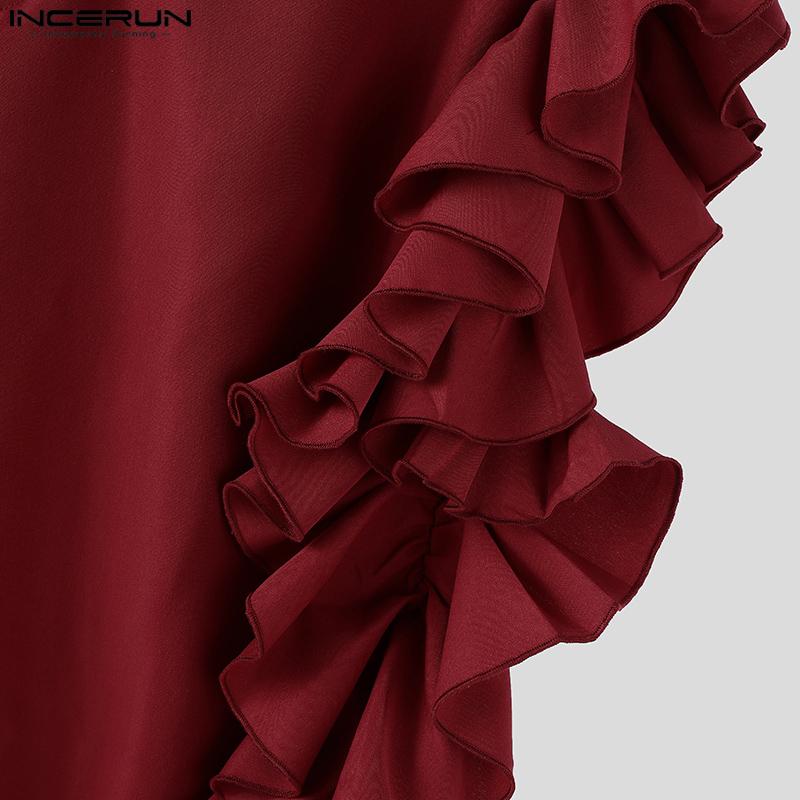 INCERUN S-5XL Pánské kalhoty s vysokým pasem, volánovými vrstvami na straně, ležérní, dlouhé