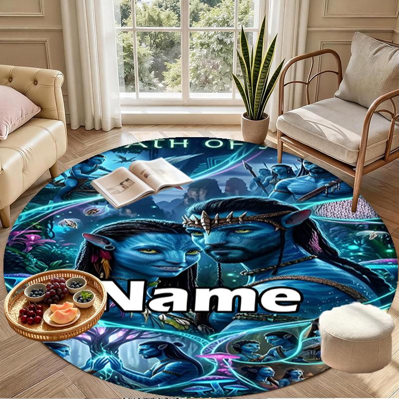 Custom Name Personalized Avatar Print Round Rug, Versatile Home Decor Carpet, for Playroom, Apartment, Balcony, Entryway, Hallway Gift