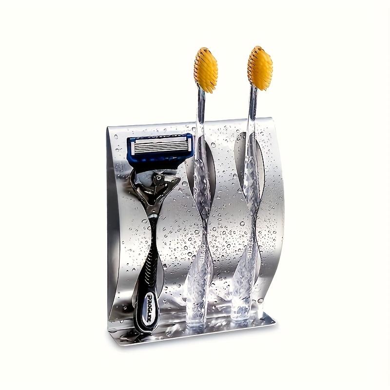 1pc Premium Wall Mounted Toothbrush Holder Storage Stainless Steel Razor Holder Self-Adhesive for Shower Bathroom Organizer