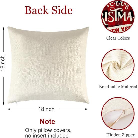 Christmas Pillow Covers 18x18 Set of 4 - Red Black Buffalo Check Plaid Decor - Indoor Outdoor Xmas Throw Pillow Cases for Sofa Couch