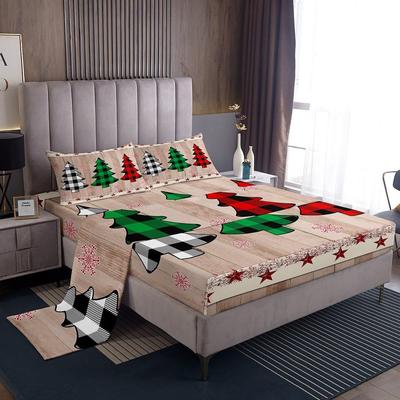 Plaid Christmas Tree Pattern Bed Hat Four-Piece Bedding Set Bedroom Dormitory Bedding Decoration