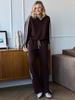 Completo casual da donna con bordi in pizzo, colletto ripiegabile, maniche lunghe e pantaloni per Primavera/Autunno