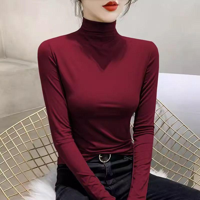 2025 Slim Fit High Neck Long Sleeve Top - Stylish and Versatile for Autumn/Winter in Black