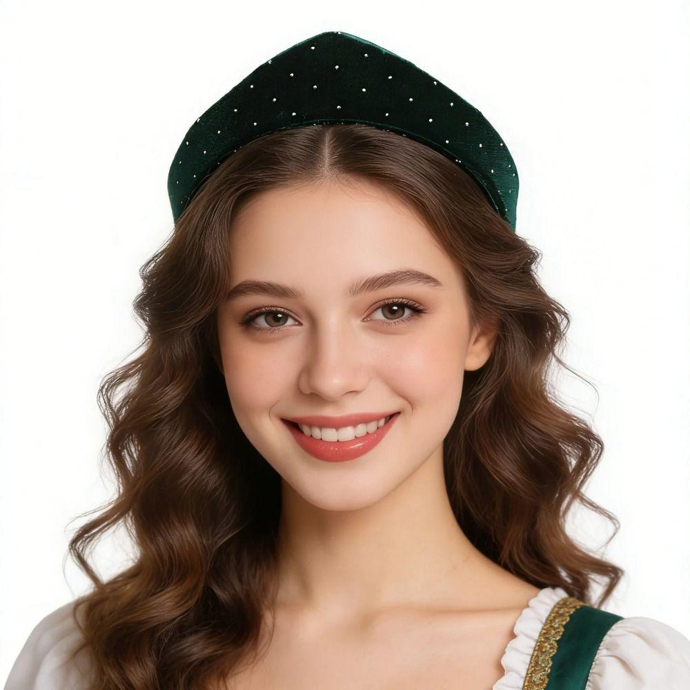 Luxury Elegant Rhinestone Velvet Crown Headband Baroque Triangle Sponge Hairband Wide Edge British Elastic Hair Hoop Wedding