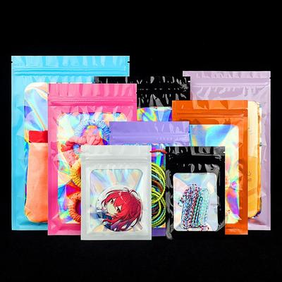 100 Stück farbige, holografische Druckverschlussbeutel, Verpackungsbeutel für Schmuck, Halsketten, Kosmetika, Verpackungsbeutel für kleine Unternehmen