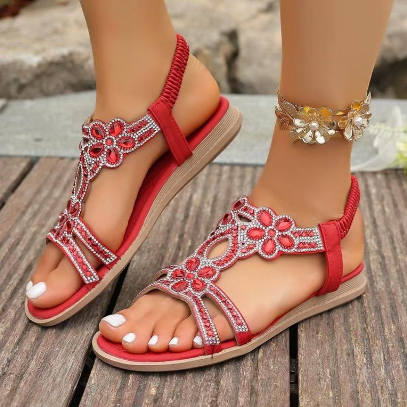 Summer new platform sandals rhinestone women's sandals large size elastic band foot sandals