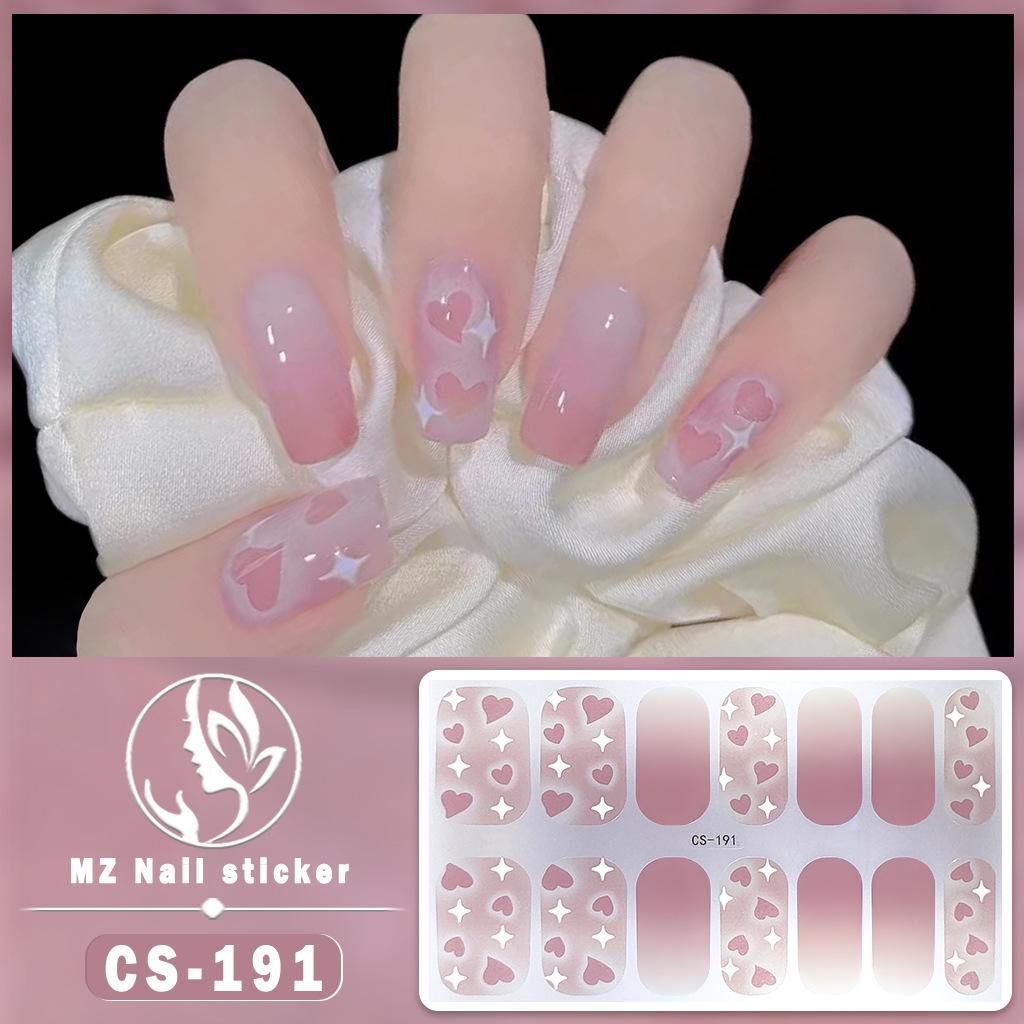 CS Waterproof No-Cure Gel Nail Wraps, Full Cover Japanese & Korean Style Heart Pattern Nail Stickers, Nail Patch Films